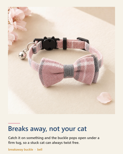 The Sakura collar breakaway safety buckle pops open under a firm tug, and it comes with a bell.