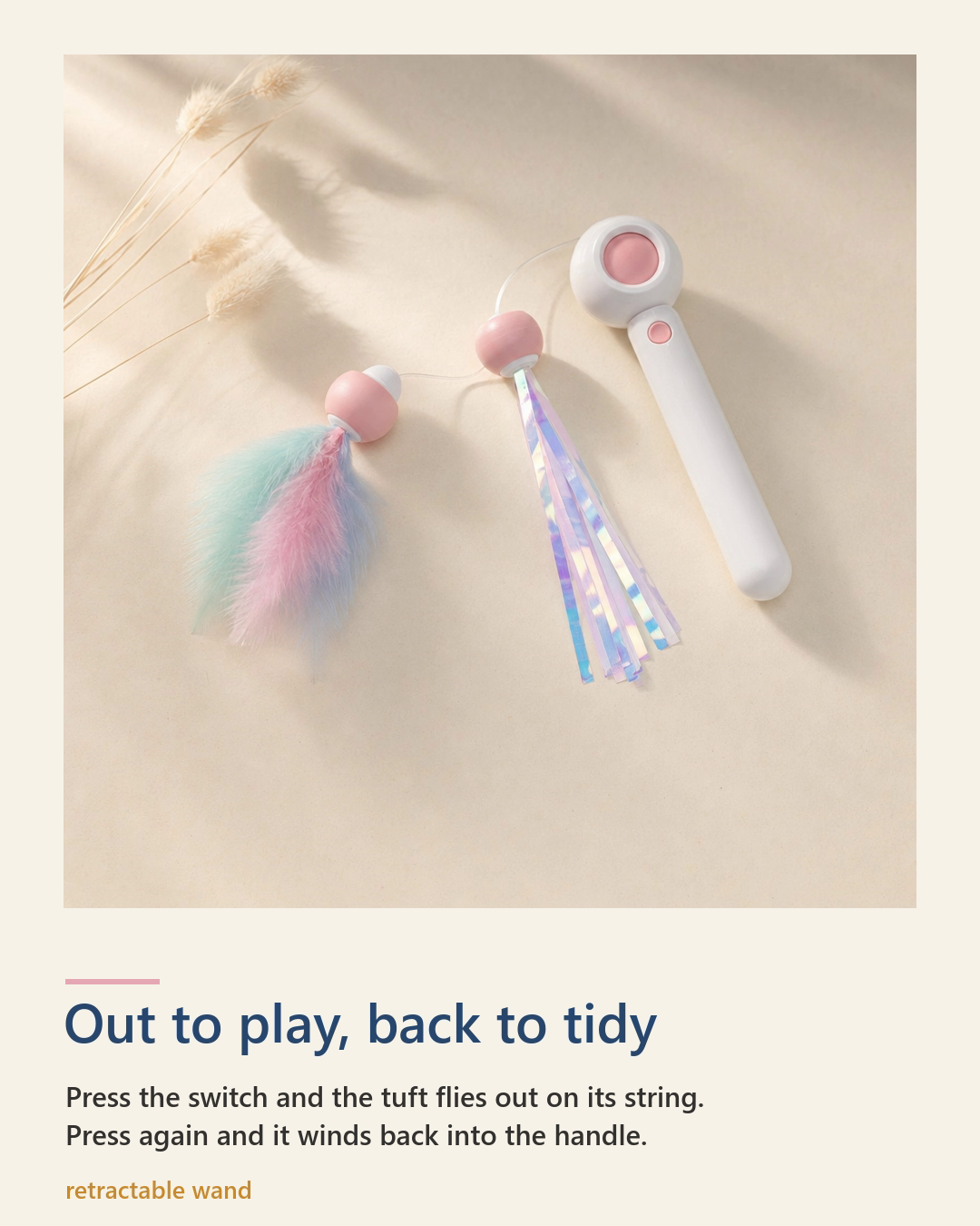The Hanabi wand string retracts into the handle at the press of a button.
